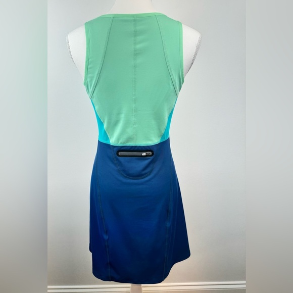 Title Nine Diamalete Dress S Sleeveless Color-Blocked Blue & Green Nylon/Spandex - Picture 3 of 8